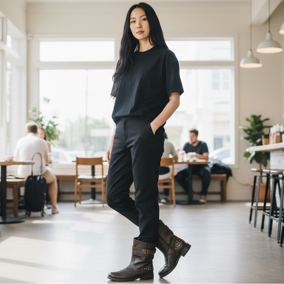 Boemos Shoes - BOEMOS Leather Studded Moto Biker Boot Brown 7.5